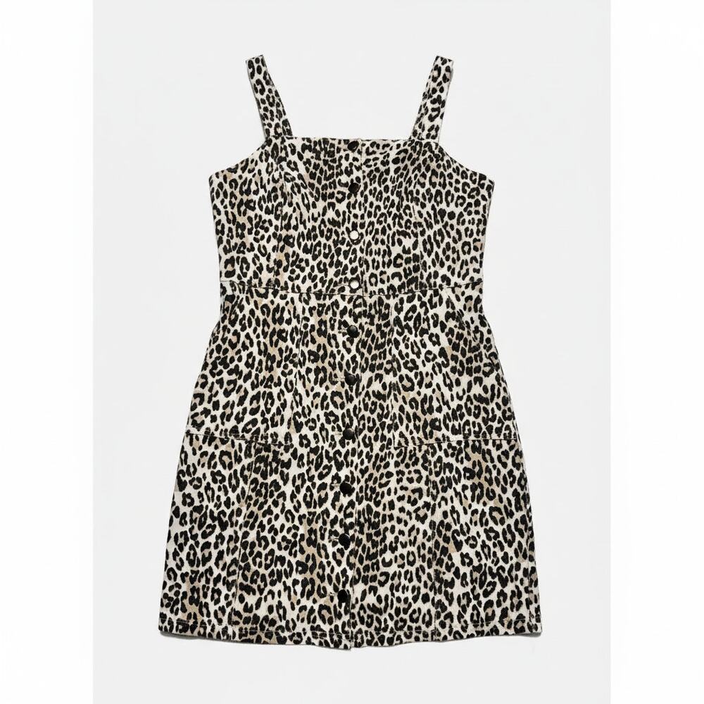 Thread & Supply Beige Leopard Print Button Front Denim Feel Dress SIze Small